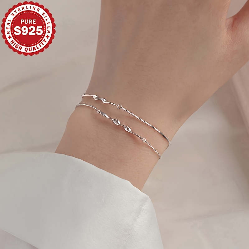 Women's S925 Silver Möbius Double-Layer Bracelet, Stylish Design